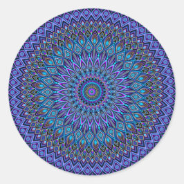 Mandala Boho Blue Blauwgroen Paars Peacock Gold Bl Ronde Sticker