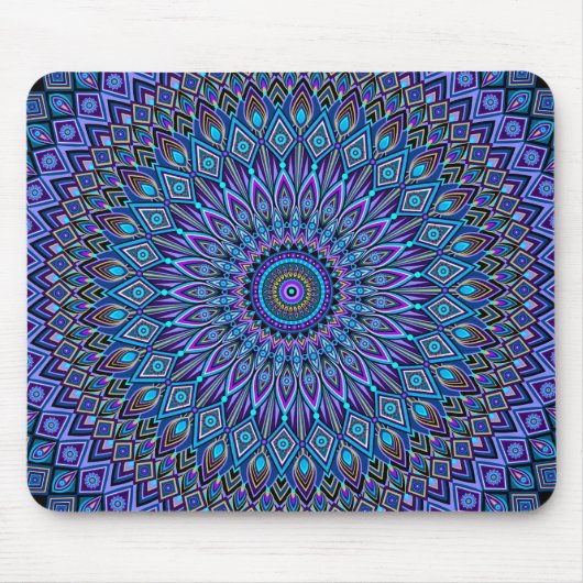 Mandala Boho Blue Blauwgroen Paars Peacock Gold Ma Muismat (Voorkant)