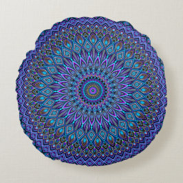 Mandala Boho Blue Blauwgroen Paars Peacock Gold Ma Rond Kussen
