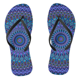 Mandala Boho Blue Blauwgroen Paars Peacock Gold Ma Teenslippers
