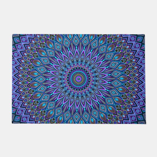 Mandala Boho Blue Blauwgroen Paars Peacock Gold Vi Deurmat (Voorkant)