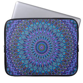 Mandala Boho Blue Blauwgroen Paars Peacock Gold Vi Laptop Sleeve