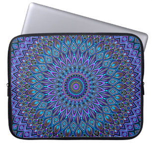Mandala Boho Blue Blauwgroen Paars Peacock Gold Vi Laptop Sleeve