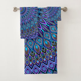 Mandala Boho Blue Blauwgroen Paars Peacock Orienta Bad Handdoek