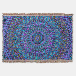 Mandala Boho Blue Blauwgroen Paars Peacock Orienta Deken