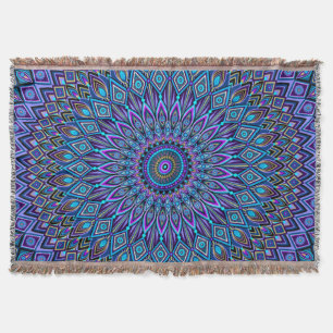 Mandala Boho Blue Blauwgroen Paars Peacock Orienta Deken