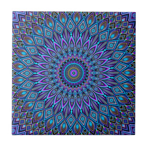 Mandala Boho Blue Blauwgroen Paars Peacock Orienta Tegeltje