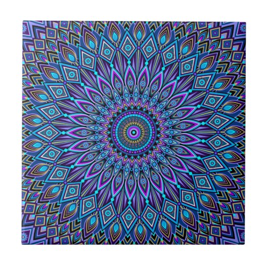 Mandala Boho Blue Blauwgroen Paars Peacock Orienta Tegeltje (Voorkant)