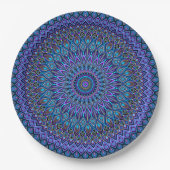 Mandala Boho Blue Blauwgroen Paars Peacock Vibrant Papieren Bordje (Voorkant)