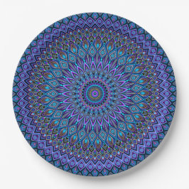 Mandala Boho Blue Blauwgroen Paars Peacock Vibrant Papieren Bordje