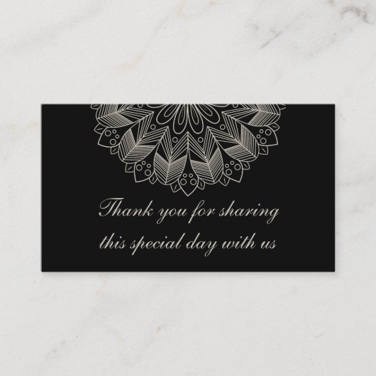 Mandala Boho Chic Indian Elegant Black Wedding  Plaatskaartje (Voorkant)