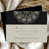 Mandala Boho Indian Elegant Black Wedding RSVP Kaartje