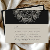 Mandala Boho Indian Elegant Black Wedding RSVP Uitnodiging Briefkaart