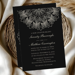 Mandala Boho Indische Elegante Zwarte Bruiloft Kaart