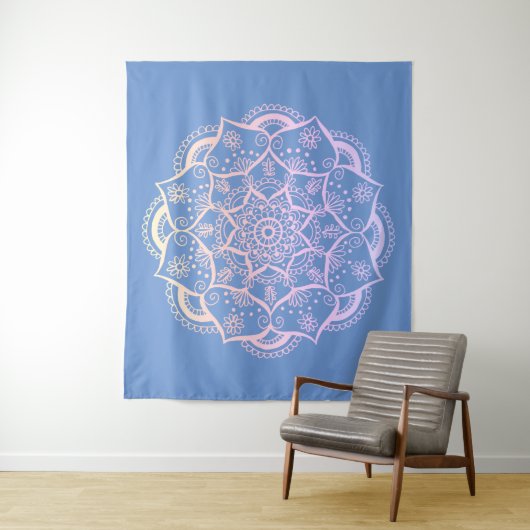 Mandala Boho Pastel Blue Gradient Wandkleed (In situ)