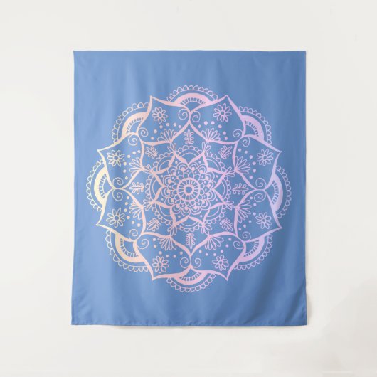 Mandala Boho Pastel Blue Gradient Wandkleed (Voorkant)