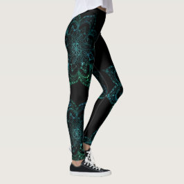 Mandala Boho Teal en Zwart Yoga Leggings