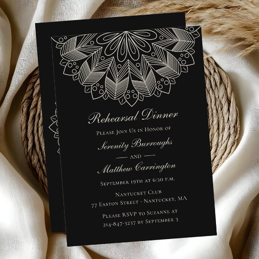 Mandala Boho Zwarte Indiase Trouwrepetitie Dinner Kaart