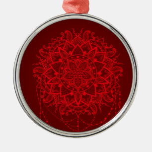 Mandala bordeauxrood Indiaas Metalen Ornament