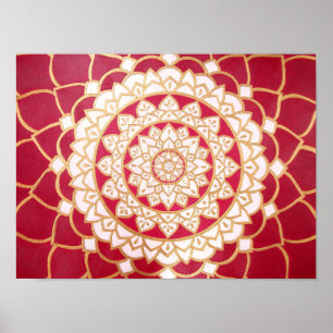 Mandala Bourgondië Goud Platina Wit Lichtgevend Poster