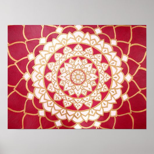 Mandala Bourgondië Goud Platina Wit Lichtgevend Poster (Voorkant)