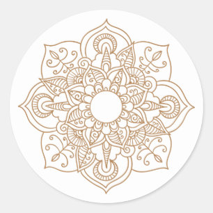 Mandala Brown Boho Indian Modern Wedding Party Ronde Sticker
