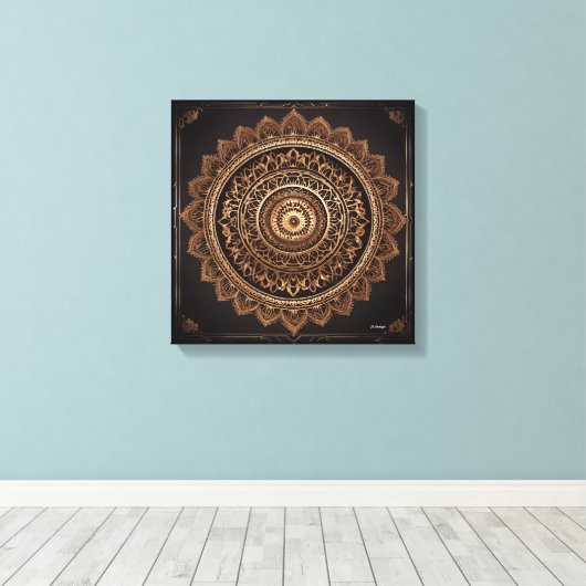 Mandala, Bruin en Beige, Uitgerekte Canvasdruk Canvas Afdruk (Insitu (Houten vloer))