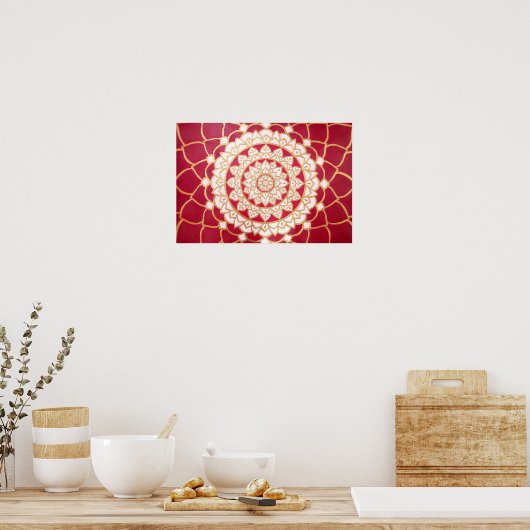Mandala Burgundy Gold Platinum White Luminous Poster (Keuken)