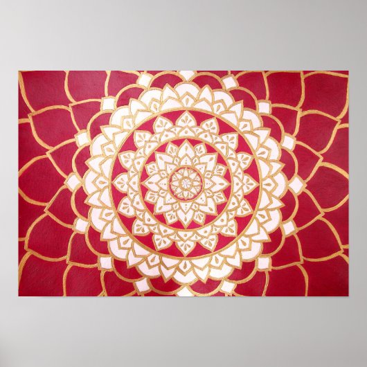 Mandala Burgundy Gold Platinum White Luminous Poster (Voorkant)