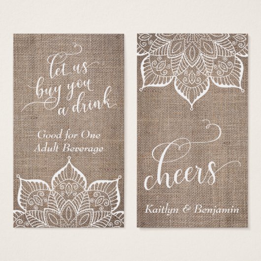 Mandala & Burlap met  Manuscript, de Tickets van d Visitekaartje (Voorkant /achterkant)