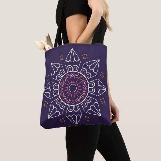 Mandala Canvas tas – Paarse Boho geometrische herb (Dichtbij)