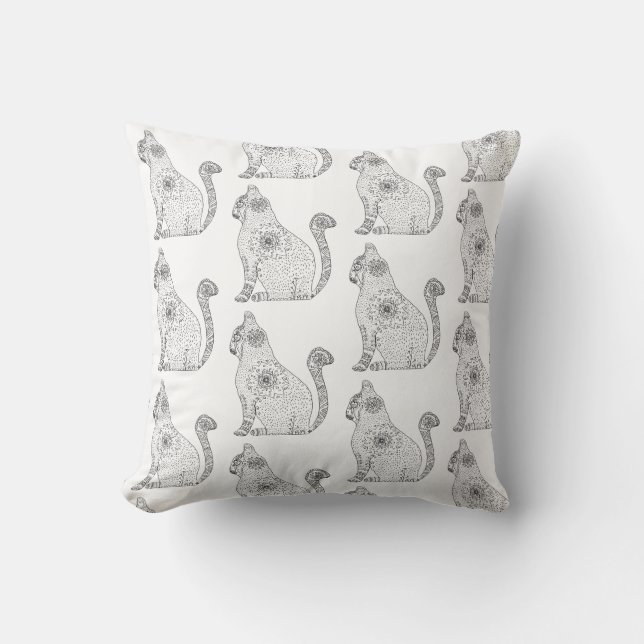 Mandala Cat Art Throw Cushion Kussen (Voorkant)