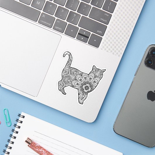 Mandala Cat Art Walking Sticker (Laptop met iPhone)