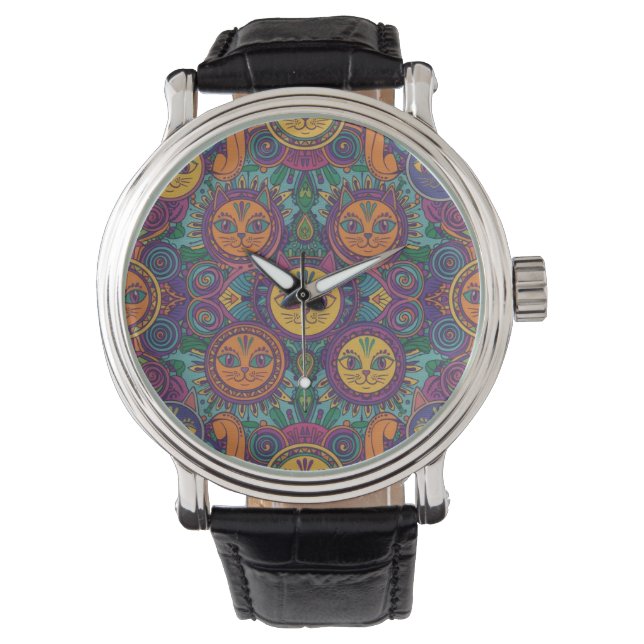 Mandala Cat Art Watch Horloge (Voorkant)
