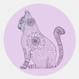 Mandala Cat Classic Ronde Sticker, Glanzend Ronde Sticker