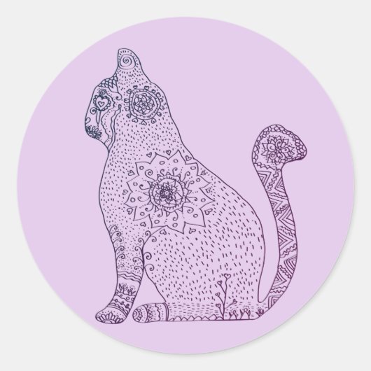 Mandala Cat Classic Ronde Sticker, Glanzend Ronde Sticker (Voorkant)