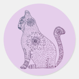 Mandala Cat Classic Ronde Sticker, Glanzend Sticker
