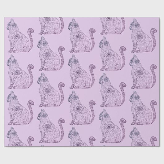 Mandala Cat Glossy Wrapping Papier, 30 in x 6 Cadeaupapier (Vlak)