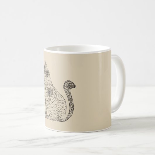 Mandala Cat White 325 ml Classic Mok (Voorkant rechts)