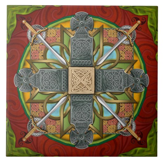 Mandala Celtic Cross Tile Tegeltje (Voorkant)
