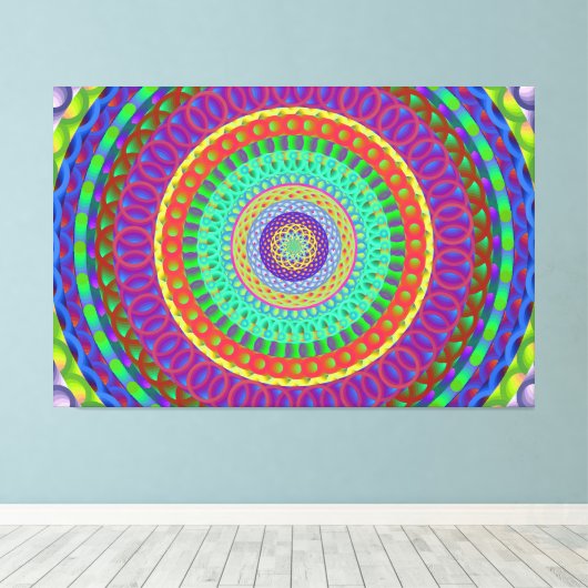 Mandala Circle Green Stippen Stretched Canvas Afdr (Insitu (Houten vloer))