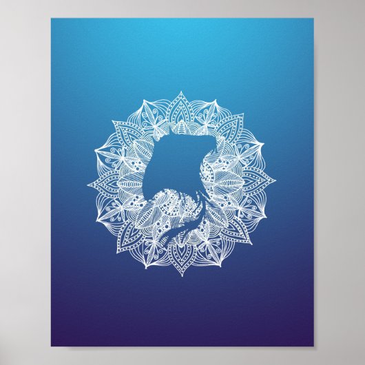 Mandala Circle Manta Ray Blue Poster (Voorkant)