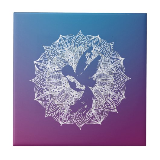 Mandala Circle Paarse Hummingbird Tegeltje (Voorkant)