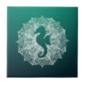 Mandala Circle Turquoise Seahorse Tegeltje (Voorkant)