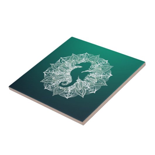 Mandala Circle Turquoise Seahorse Tegeltje (Zijkant)