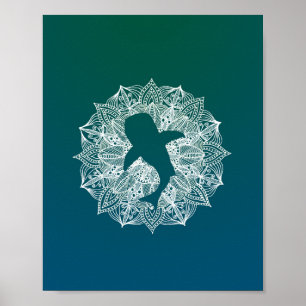 Mandala Circle Turquoise Whale Shark Poster