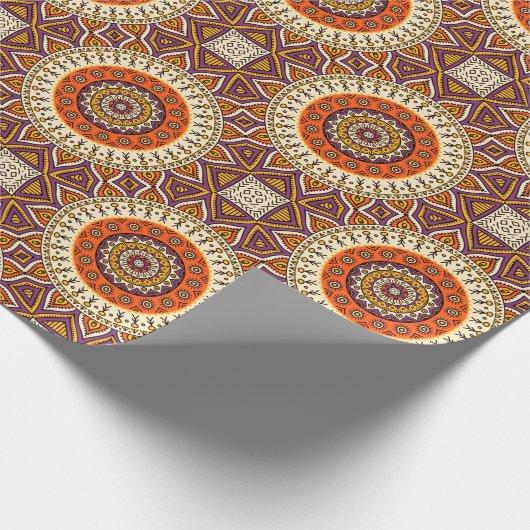 Mandala Circles Cream Bourgogne en Sinaasappel Cadeaupapier (Hoek)