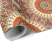 Mandala Circles Cream Bourgogne en Sinaasappel Cadeaupapier (Rol Hoek)