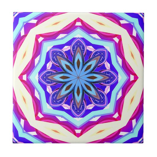mandala cirkel blauw/roze/paars tegeltje (Voorkant)