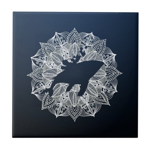 Mandala Cirkel Blauwe Bultrugwalvis Tegeltje (Voorkant)